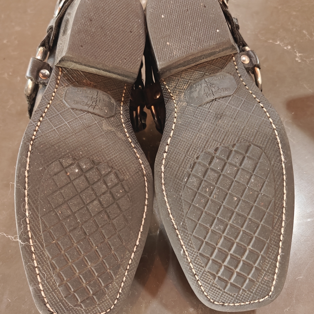Frye Black Leather Harness Mules with Silver Accents - Picture 7 of 9